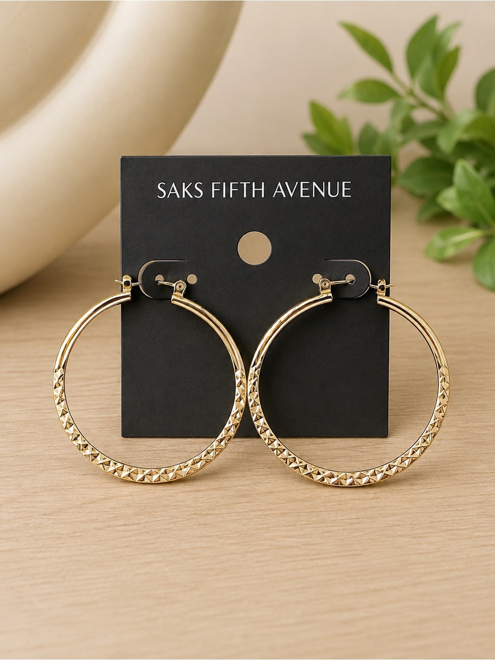 Saks Fifth Avenue Gold-Tone Textured Hoop Earrings (BR1616/2)